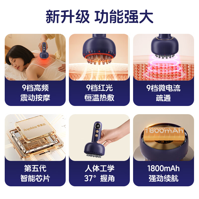 荣事达电动经络刷按摩器家用全身通用揉腹仪热敷震动刮痧肩颈腹背按摩神器节日送父母长辈老婆女友礼物 白色【送父母长辈节日礼物】25年新款+送精油