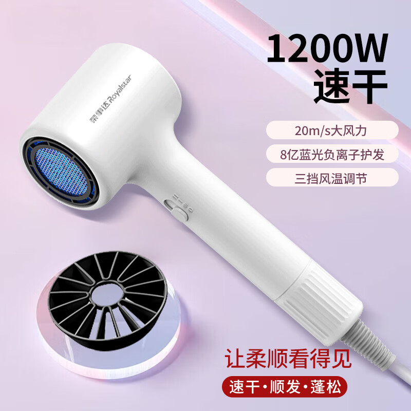 荣事达高速电吹风机家用蓝光离子护发速干大风力新款正品吹风筒1 白色