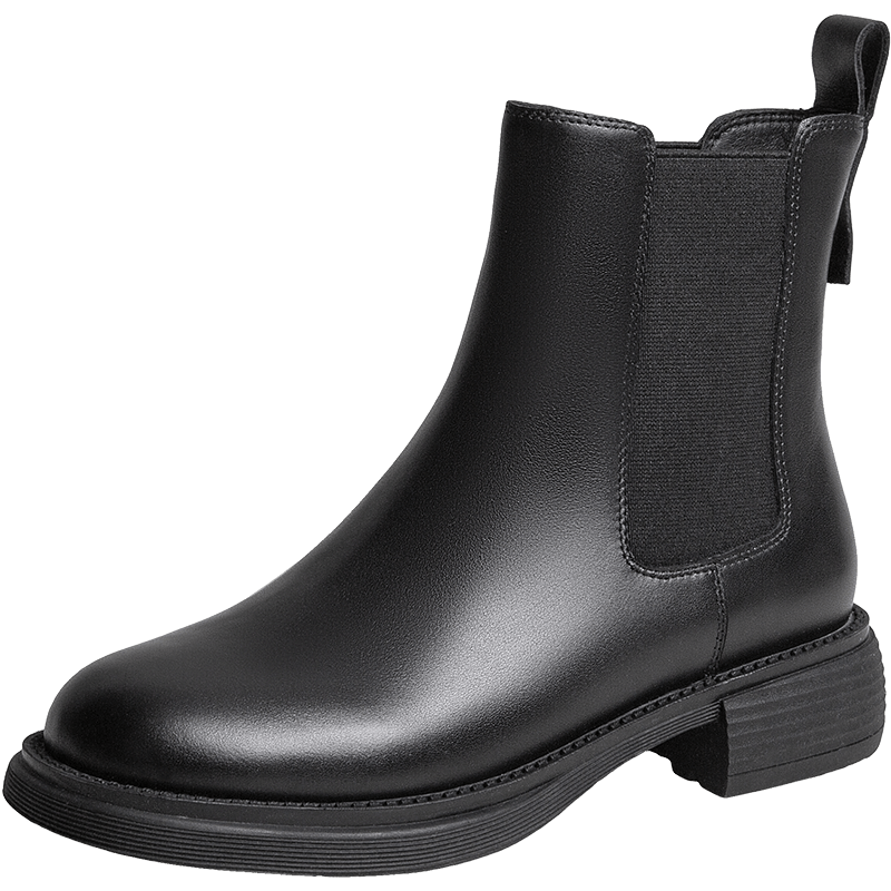 天美意短靴加絨女切爾西靴保暖女靴子 黑色【25熱賣返場】 39