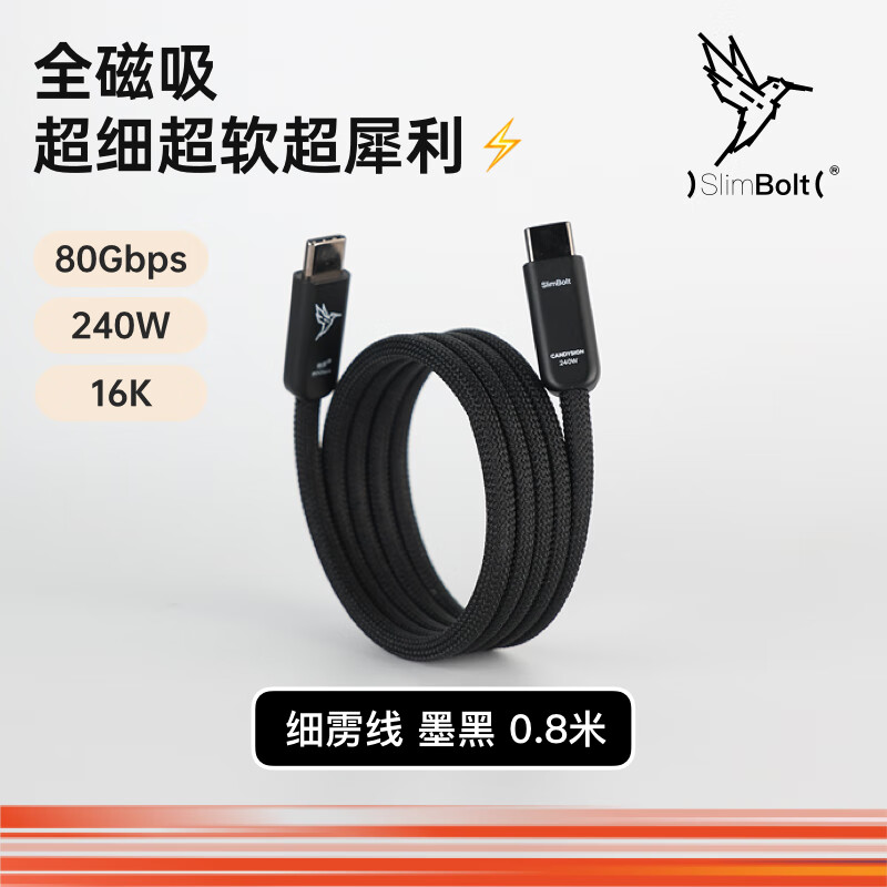 CANDYSIGN���ǹ��������׵�5������USB4ȫ����240W���Type-Cϸ����Macbook��Ϊ�ʼǱ�16K��ƵͶ���߿���� ��ī�ڡ�0.8��ȫ����������80Gbps 177Ԫ