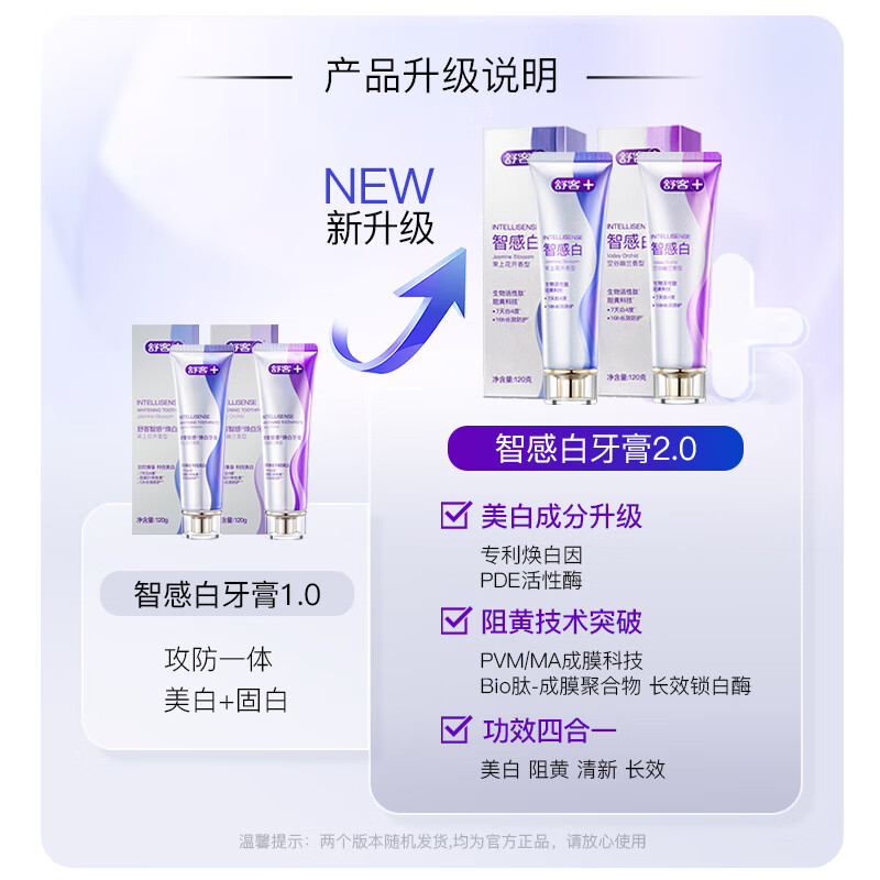 舒客第3代美白牙膏 7天白22度逆转10年牙黄护龈 智感白240g 新老随机