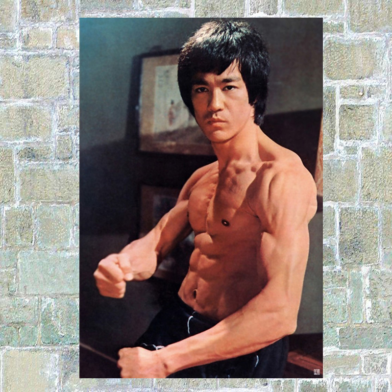 狼天影 李小龙海报墙贴纸画肌肉励志贴画卧室照片高清超大张凯瑞来图