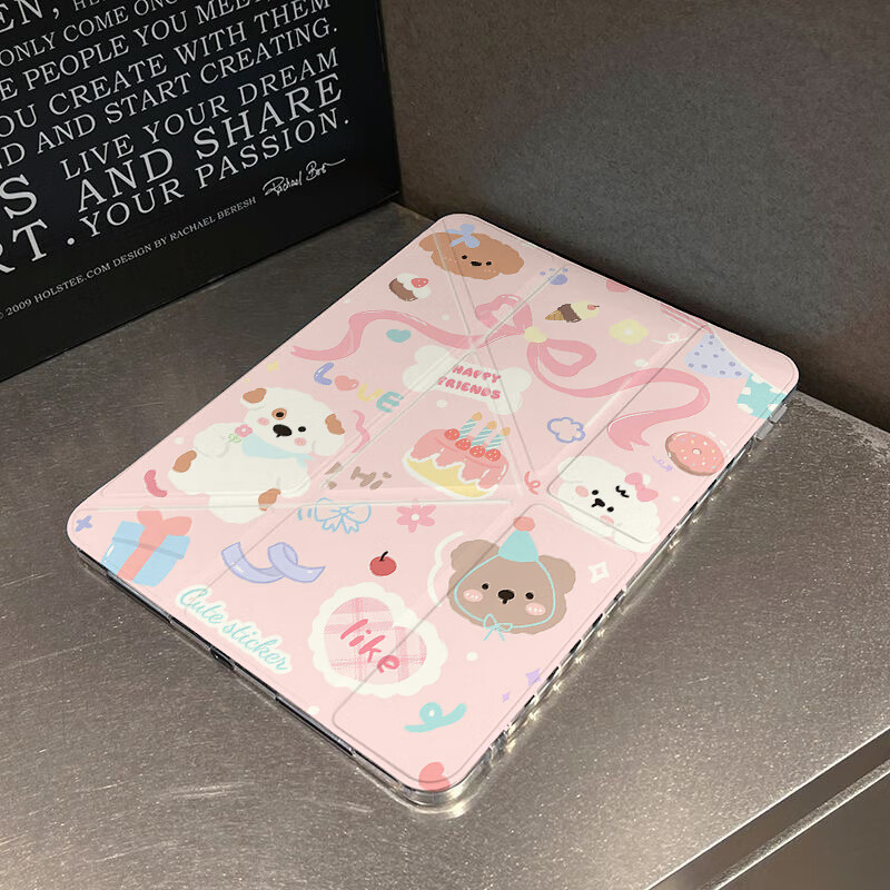 卡通彩绘y折平板保护套适用iPad2025新款11轻薄air7/6防摔10.5壳 9+N折双面彩绘【小狗过生日】 iPad 第11代 2025款（11英寸）