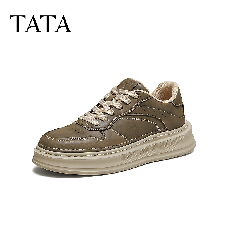 他她（TATA）2025秋商场同款舒适百搭休闲男鞋新款板鞋VQM01CM5 卡其色 42