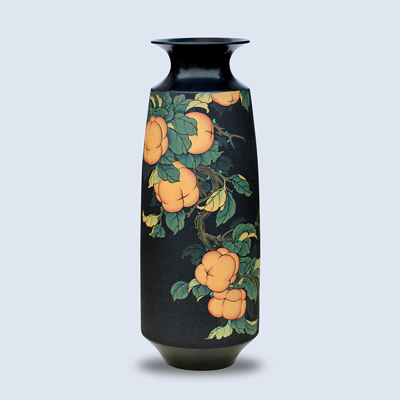 华夏记忆非遗山东龙山章丘黑陶 漆陶直筒花瓶手工艺品家居摆设企业