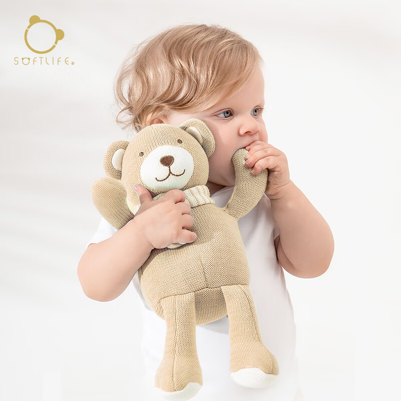 SOFT LIFE棕棕熊婴儿玩具安抚玩偶小熊公仔娃娃宝宝可啃咬阿贝贝睡觉礼物 棕棕熊小号【适合0-2岁】【站高3
