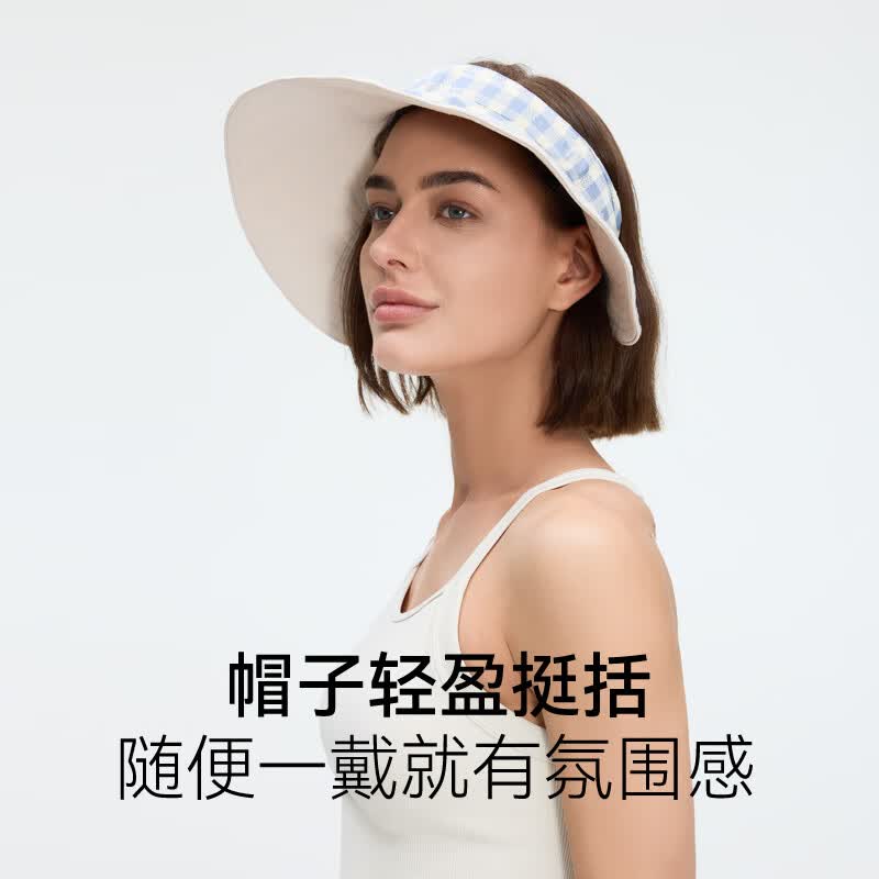 OhSunny防晒帽女户外防紫外线空顶大帽檐太阳帽遮阳发箍帽手工草帽儿童 暗夜黑-折叠发箍帽 成人