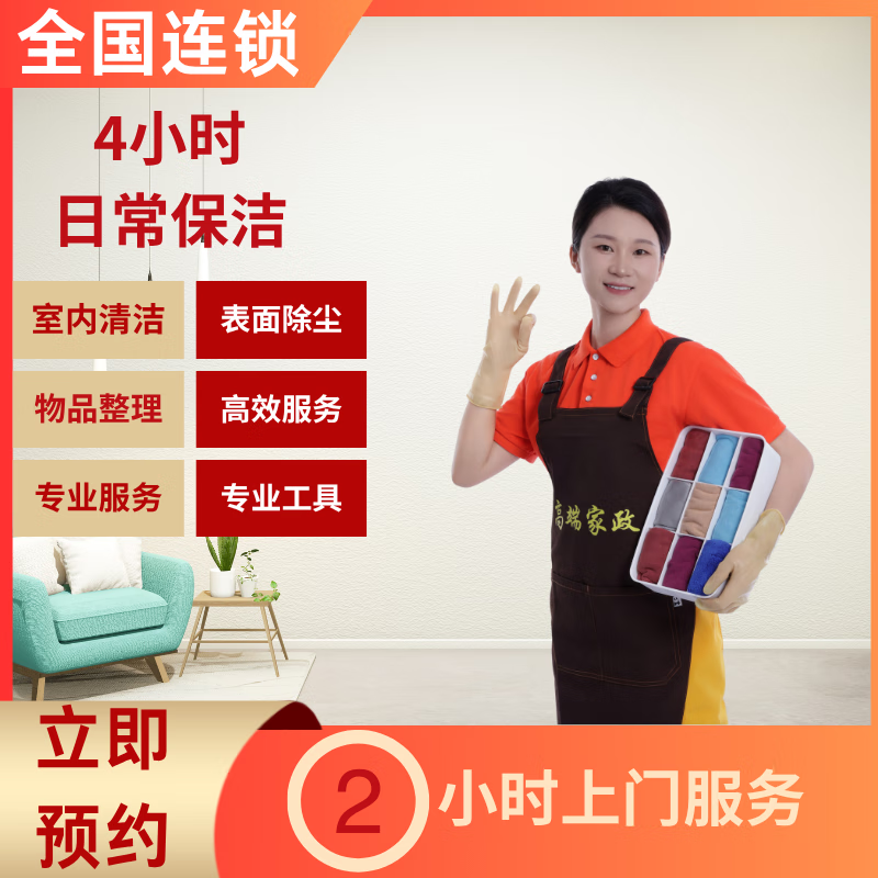 京东家政2小时日常保洁重油污全屋保洁服务 上门清洁全国连锁 县城直达 日常保洁4小时（不含玻璃）