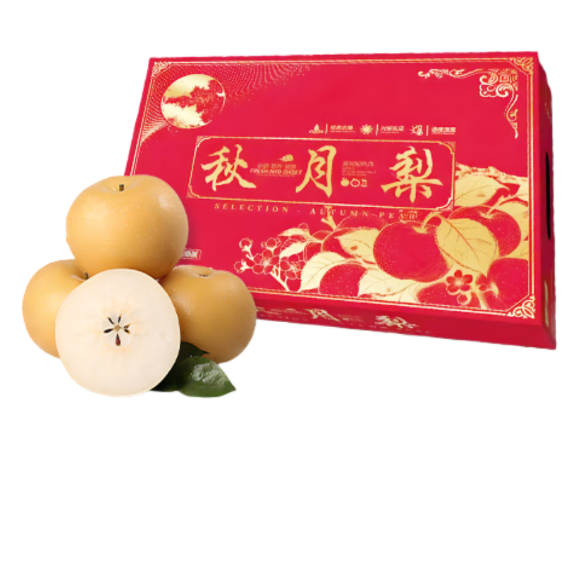 京鲜生山东烟台莱阳秋月梨净重7斤单果350g+6-9粒水果礼盒源头直发包邮