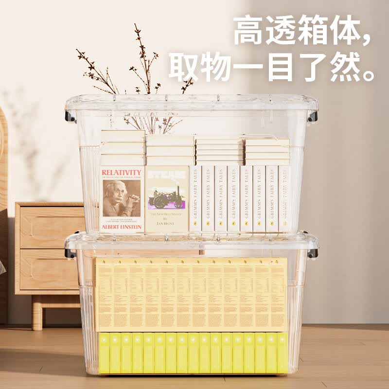 禧天龙加厚透明收纳箱大号塑料搬家箱衣服玩具收纳整理箱 【透明31L】 47.5*35.5*25cm 3个装