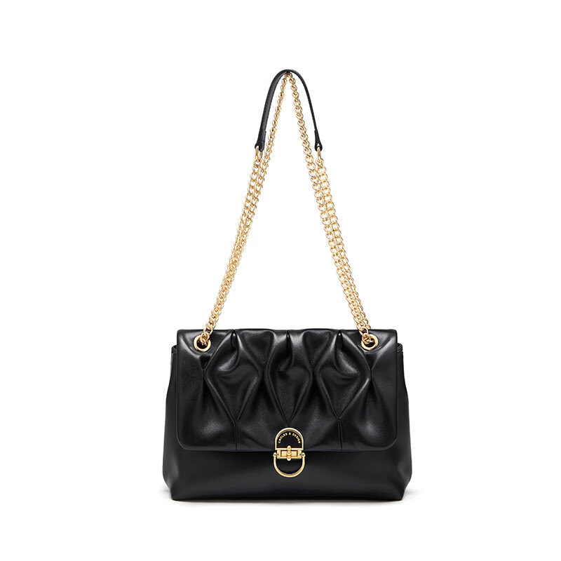 蔻一輕奢褶皺鏈條腋下包真皮女士牛皮包包小眾今年流行包包 月之黑