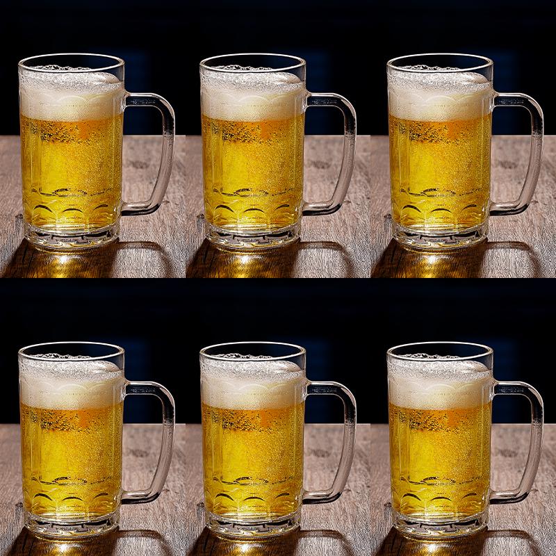 三栖虎500ml创意文案带把啤酒杯玻璃杯商用大容量扎啤杯精酿啤酒杯 400ml带把-啤酒杯/6只装