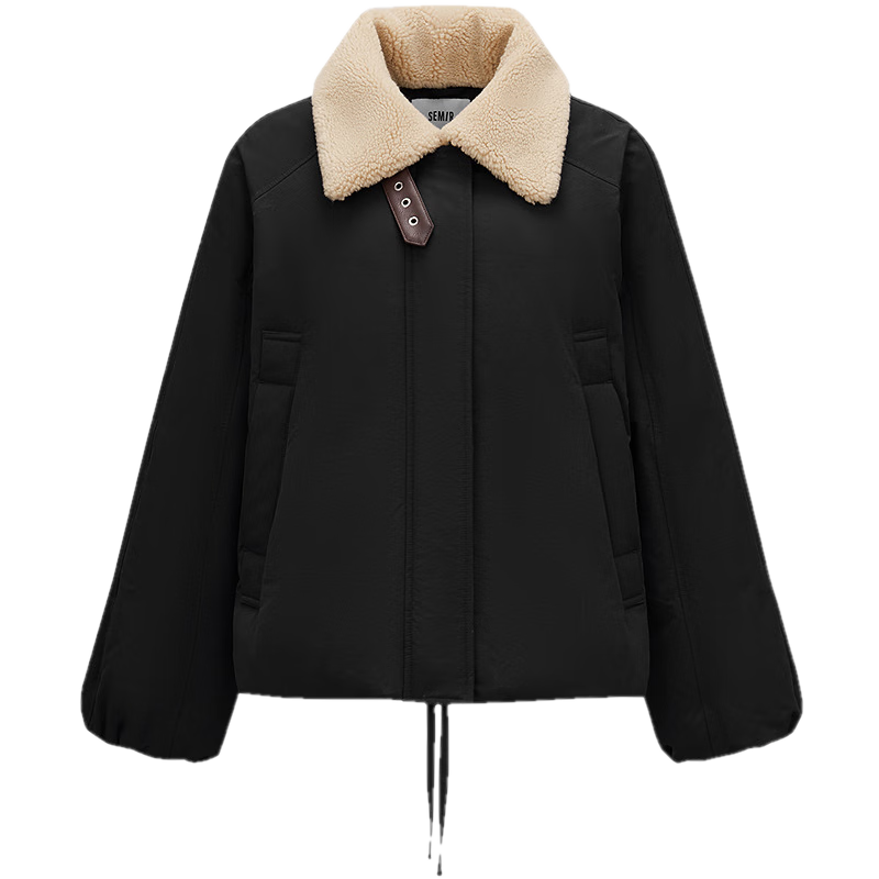 森马（Semir）羽绒服女插肩袖可脱卸毛领2025新款冬季oversize花苞外套复古 黑色调（灰鸭绒）00399（特宽松介意可拍小一码） S