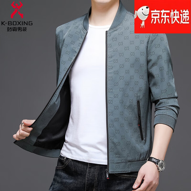 KBXNG劲霸官方旗舰夹克男秋季时尚帅气棒球领修身格子休闲抗皱外套 墨绿 4XL 195(适合180-200斤)