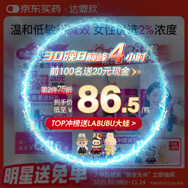 达霏欣 米诺地尔酊搽剂2%浓度60ml*3瓶【女士脱发严重疗程装】女性专用防脱生发育发发际线增长液洗发水脱发斑秃泡沫凝胶产后脱发京东自营