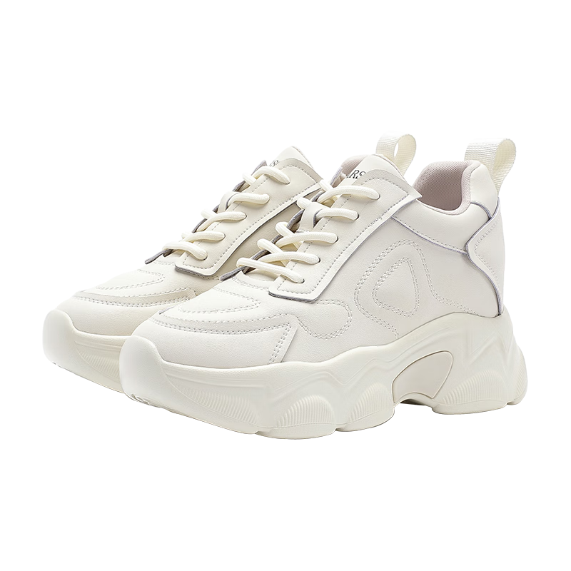 哈森女鞋专柜同款厚底增高休闲鞋四季运动鞋女鞋可选加绒HC242902 米色 37