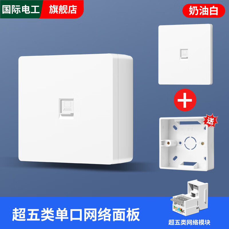 国际电工明装超六类网络插座面板电脑千兆双口网口86型网线盒七类明线光纤 五类-【单口网线】-白色明装