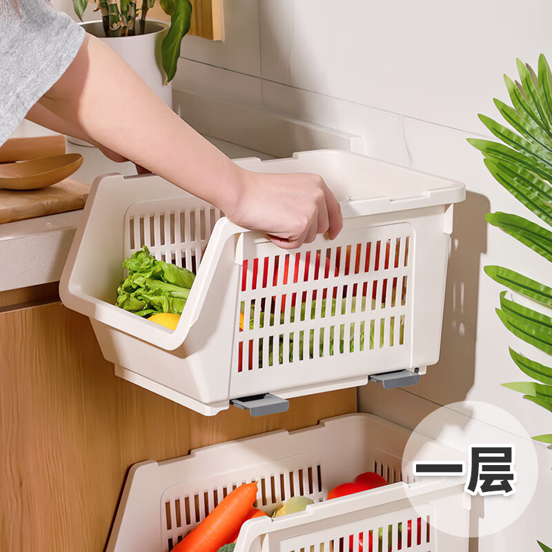 家の物語(KATEI STORY)多層可疊加廚房置物架抽拉籃果蔬收納 【一層】