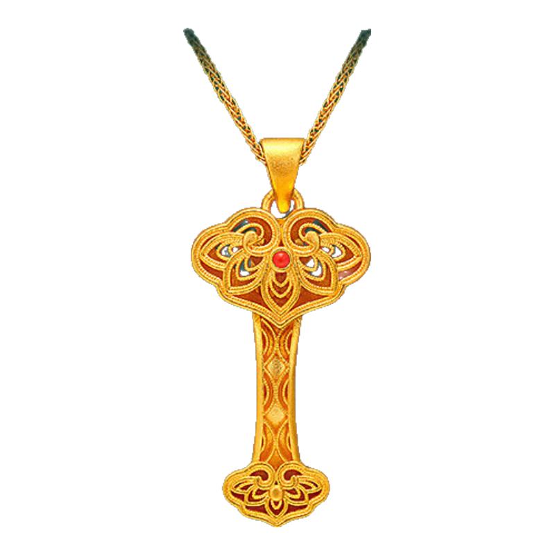 千葉珠寶如意吊墜黃金鑲嵌瑪瑙足金掛墜送媽媽老婆新年禮物計價 黃金吊墜/支持多退少補 金重約1.96g/含工費