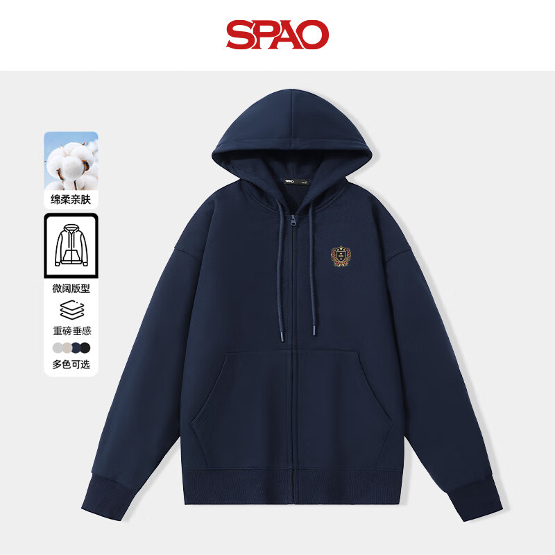 SPAO韩国同款连帽外套男女同款春秋季新款日系通勤风卫衣SPWY25SS08LD 藏青#SP复古徽章 XL 京东折扣/优惠券
