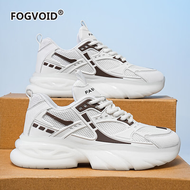 FOGVOID高端品牌男鞋夏季2025新款透气针织增高老爹鞋男休闲厚底运动鞋 B-658白色 41
