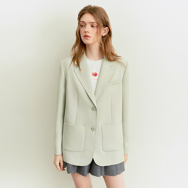 乐町【防晒西装】宽松袖口精致绣花西服外套 磨砂薄荷绿（现货） M