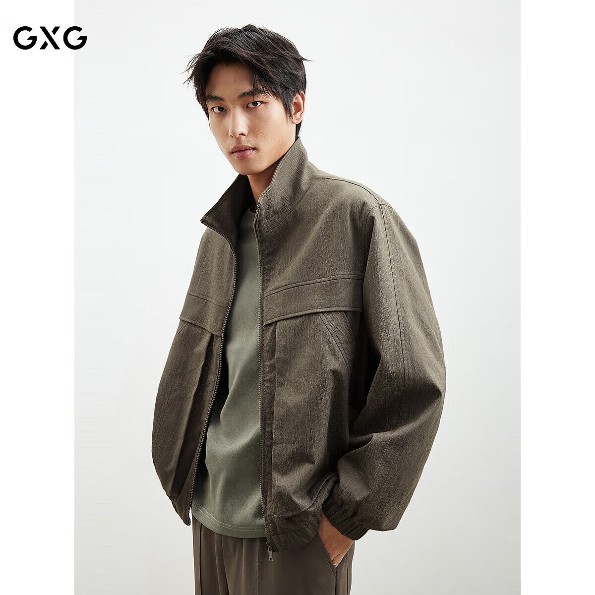 GXG男装25春季新款男装休闲工装风哈灵顿夹克立领外套 灰色 170/M