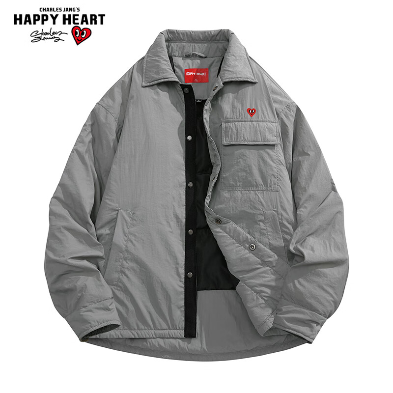 查尔斯桃心 轻薄工装羽绒服男冬季保暖情侣宽松休闲防寒翻领外套潮 灰绿 2XL