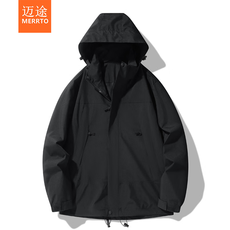 迈途三防冲锋衣春秋2025户外轻运动防水男女登山服拼色机能夹克外套D 567-黑色(男女同款) XL