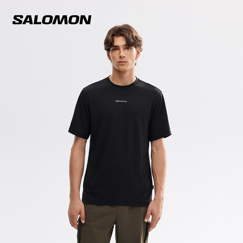 萨洛蒙（Salomon）男款 户外运动舒适轻量快干透气简约短袖T恤 AMPHI POWER DRY SS 黑色 C24092 M 170/92A