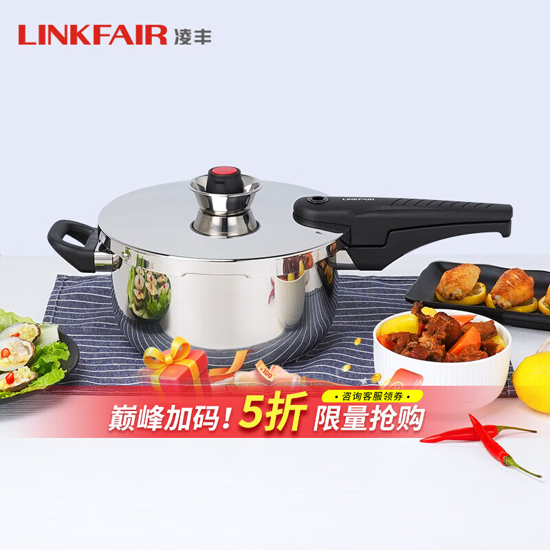 凌丰（LINKFAIR）高压锅防爆压力锅家用304不锈钢压力煲燃气灶电磁炉通用 4L【无蒸片适合2-4人】 22cm