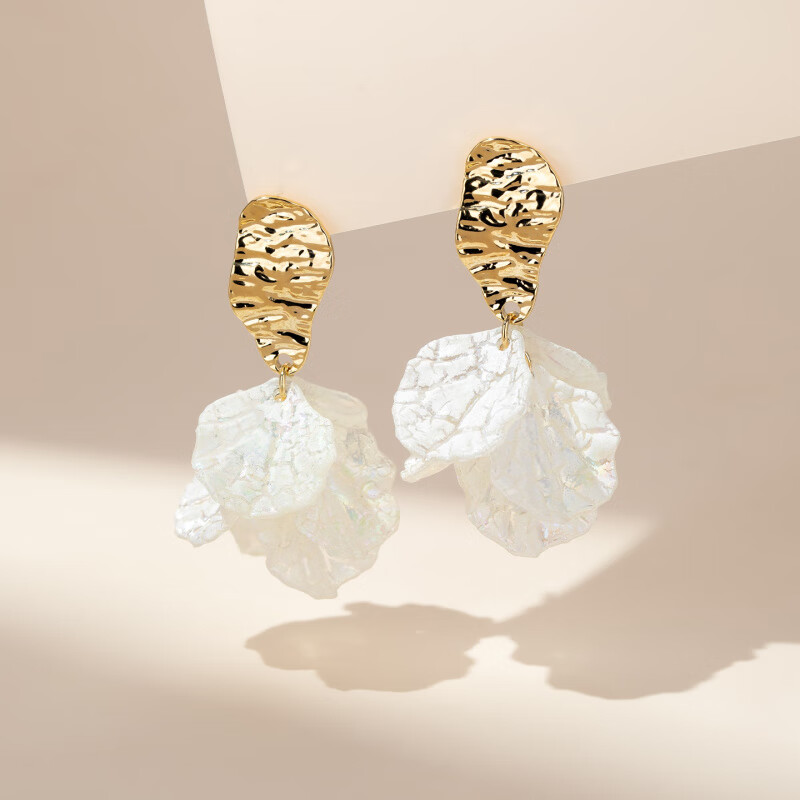 Qlady仙氣花瓣耳飾女耳釘適合夏天的耳環(huán)2025新款感度假風(fēng)耳墜 白色