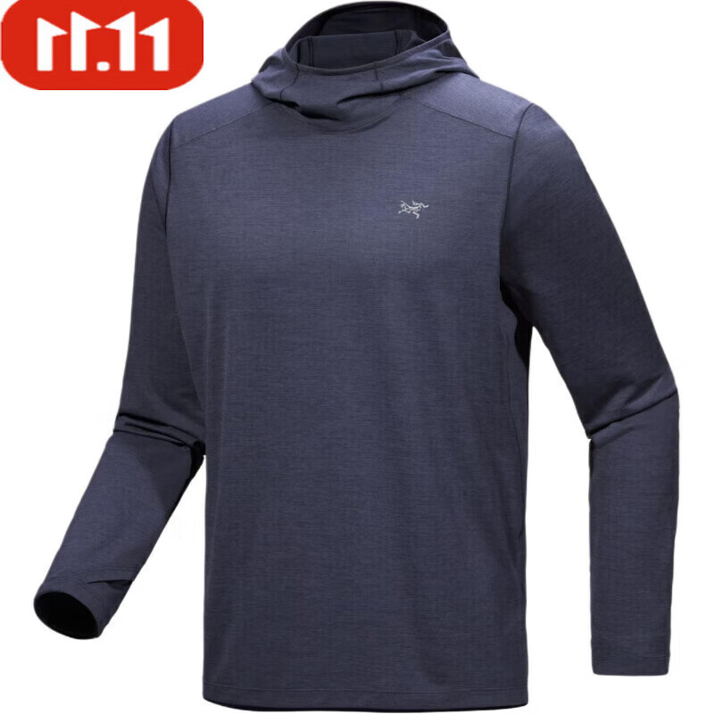 始祖鸟（ARC&#039;TERYX）CORMAC 品牌Logo刺绣连帽舒适套头长袖T恤 男款 夜影蓝/Black Sapphire Heathe XS