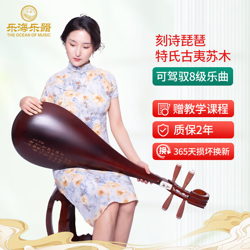 乐海琵琶乐器进阶考级特氏古夷苏木材质刻诗木轴木相花开富贵头饰913