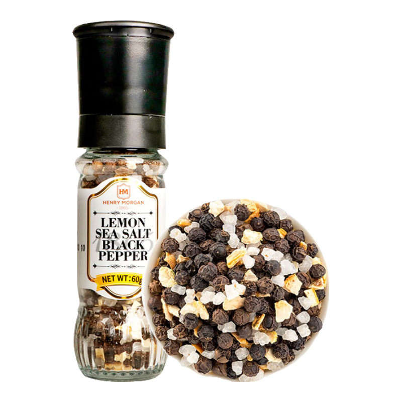 亨利摩根進(jìn)口檸檬海鹽黑胡椒粒 輕食牛排香蒜歐芹大蒜鹽撒料混合調味料 檸檬海鹽黑胡椒粒60g