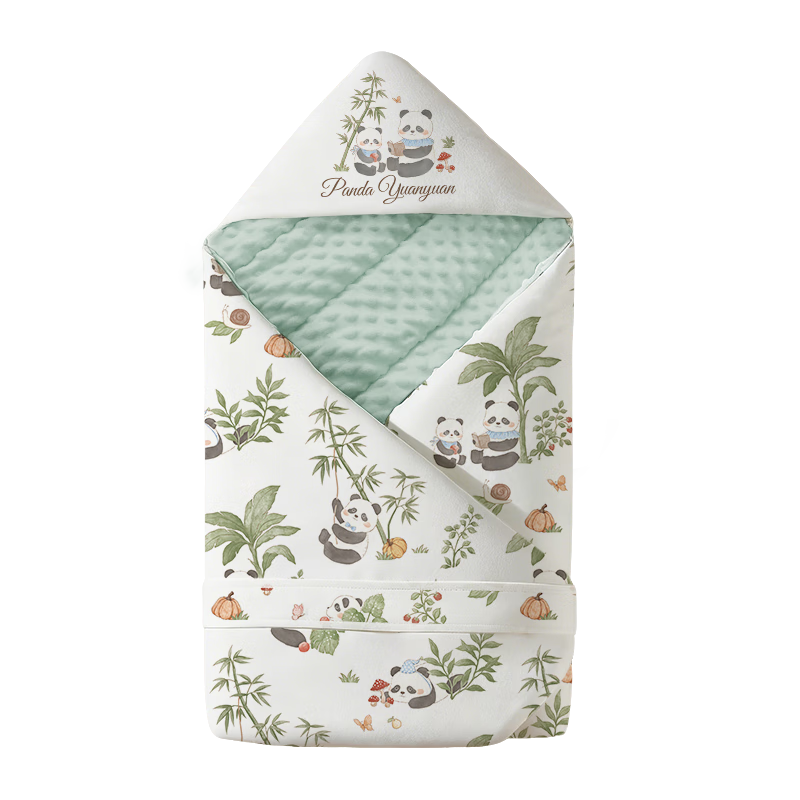 愛(ài)寶適嬰兒抱被秋冬新生兒襁褓巾寶寶豆豆絨抱毯防驚跳睡袋竹熊漫語(yǔ)S852