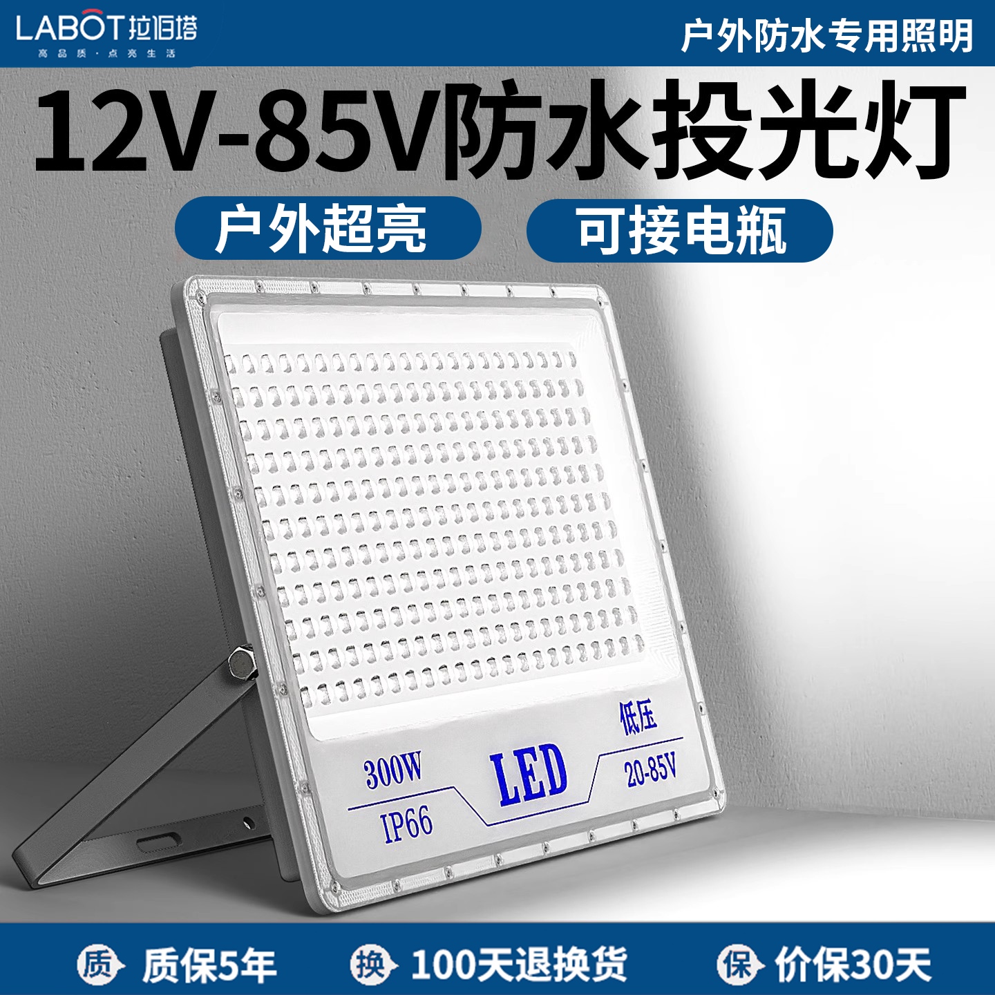 拉伯塔低压LED投光灯船用直流电瓶车12V24V36V50W100W200W户外防水射灯 50W白光