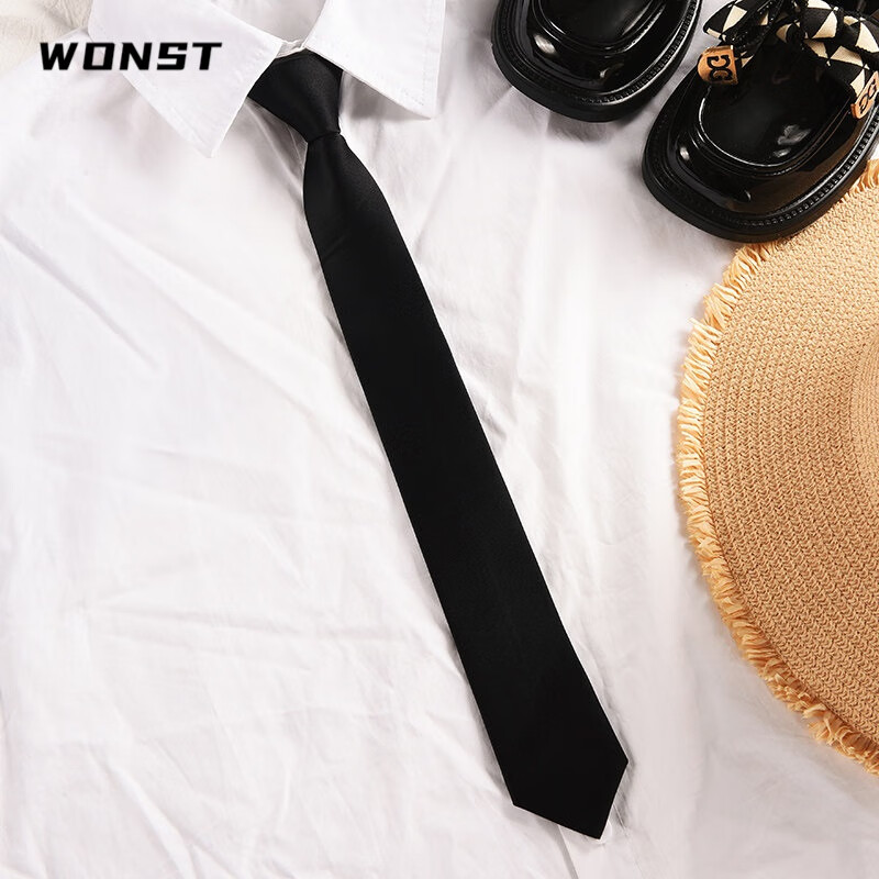免打结jk黑色领带衬衫装饰懒人拉链式日系dk女士窄男 哑光纯黑领带