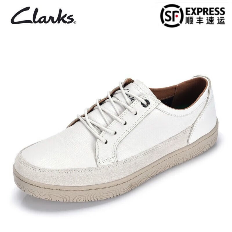 clarks其乐男鞋霍德森系列时尚潮流舒适透气真皮小白鞋滑板鞋男 白色 39