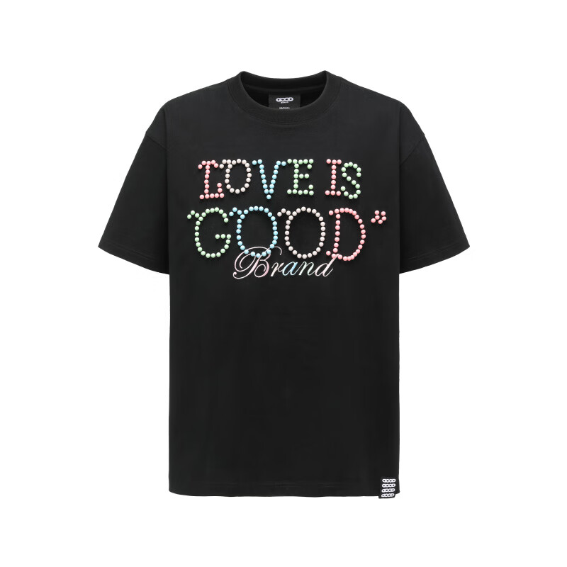 GOODBRAND 2025SS LOVEISGOOD马卡龙限定配色珍珠标语时尚短袖T恤 黑色 【顺丰】 XL 衣长77(170-200斤)