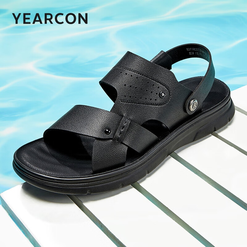 意尔康男鞋 凉鞋男夏季新款休闲沙滩鞋男透气男士凉鞋可外穿凉拖鞋男 黑色 42