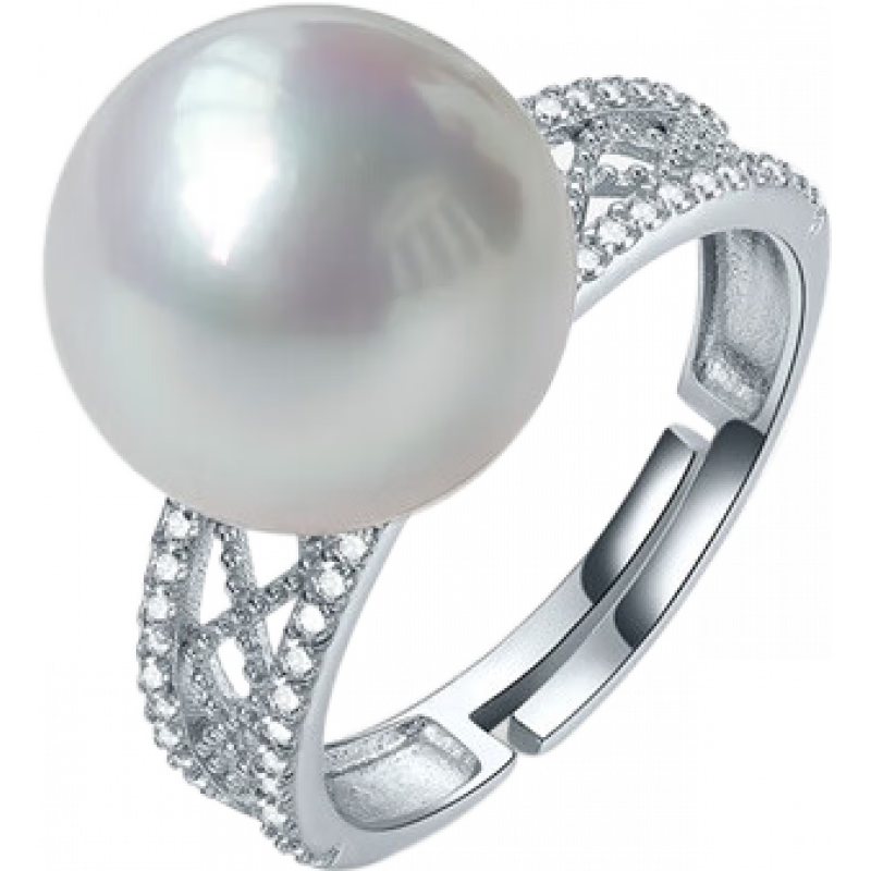 珍珠皇后（PearlQueen）淡水珍珠戒指女S925銀12-13mm近正圓淡水珍珠戒指珍珠 近正圓