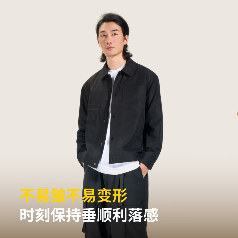 ABOUT MYTH 男士夹克【挺括有型 易打理】翻领百搭外套 经典黑 L 170-175cm/130-150斤