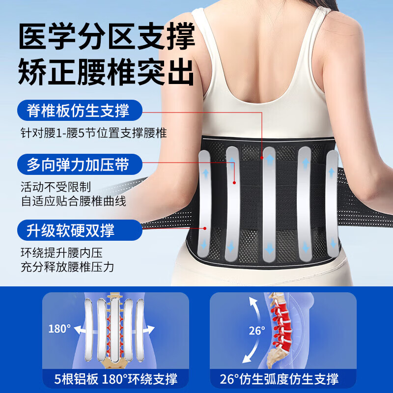 康立普（CANLIPE）医用级腰部支撑护腰带腰椎间盘突出腰肌劳损薄款男女专业久坐神器 礼盒装灰色 升级5根弧形钢板+2根弹簧软骨+3垫 S【80斤以下】