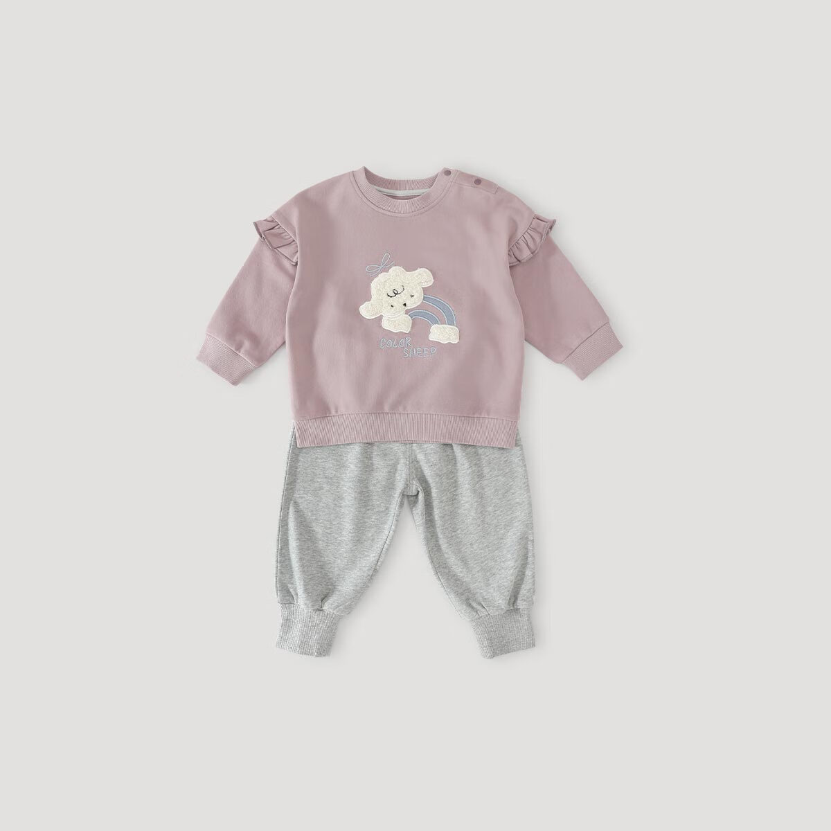 巴厘小猪女童套装2025新款秋季卫衣卫裤超萌可爱女宝宝分体衣服儿童秋装 落霞紫 100