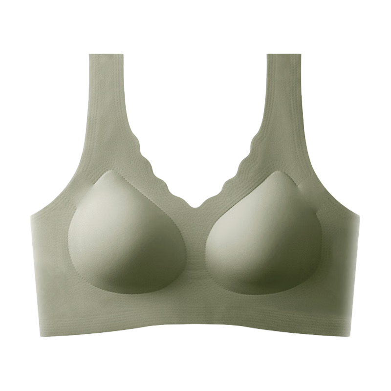 ROVO无痕内衣女一片式固定杯大胸显小聚拢美背大码背心式运动文胸罩 绿色 M