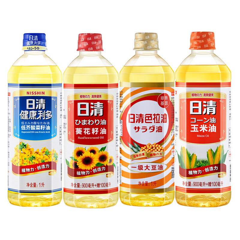 日清食用油116周年植物油色拉玉米芥花油葵花油組合小瓶四瓶1L裝 日清1L*4瓶【四種組合】