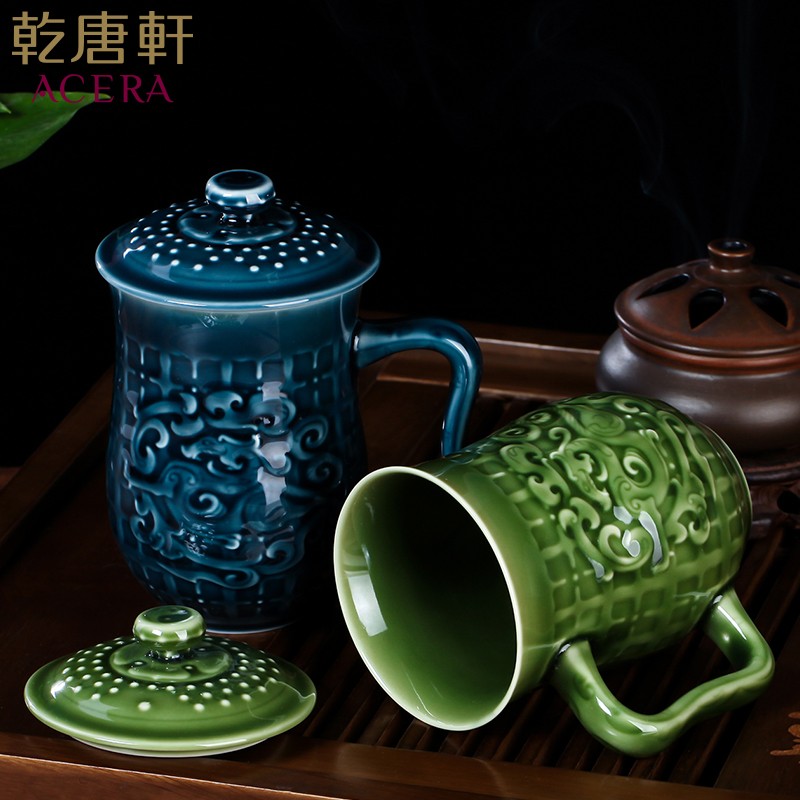 乾唐轩【官方授权】乾唐轩活瓷杯势在必得高杯水杯男个人杯专用创意茶杯 宝石蓝 礼盒包装