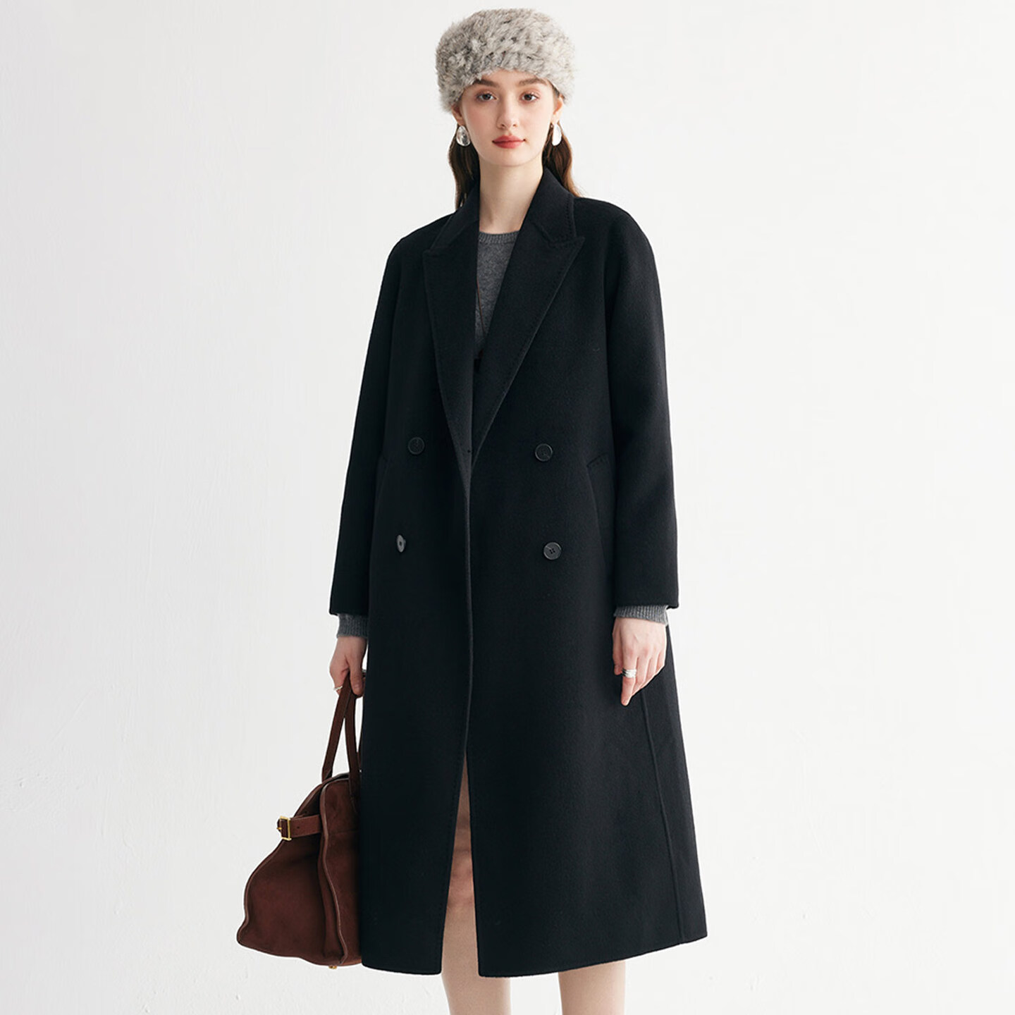 帕罗（PALUOPO）2025冬季新款100%山羊绒双面大衣女高端赫本风小个子毛呢外套 黑色 S 155/80A