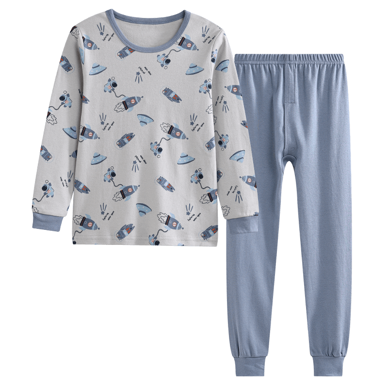 紅豆兒童純棉內衣套裝男女童秋衣秋褲秋冬保暖低領(lǐng)棉毛衫M1209月灰140